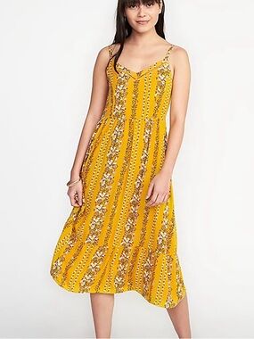 Yellow Floral Striped Spaghetti‑Strap Midi Dress old navy Size Large